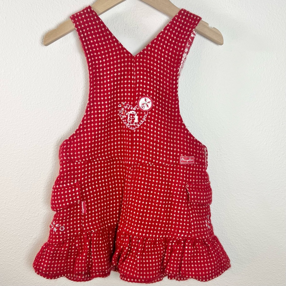Pampolina | European Red and White Wool Blend Lined Jumper Dress | Size 3T - Picture 9 of 15